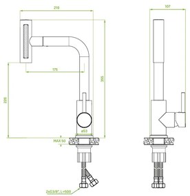 Laveo Rotaro, vysoká drezová batéria s výsuvným 4-funkčným výtokom, chrómová, LAV-BLR_069D