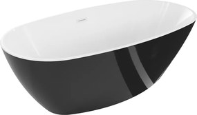 Mexen Eris, voľne stojaca vaňa 155 x 80 cm, biela-čierna, biely prepad, 53441558075-20