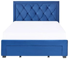 Zamatová posteľ s úložným priestorom 140 x 200 cm modrá LIEVIN Beliani