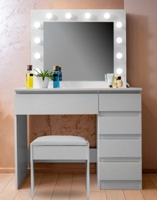 Toaletný stolík so zrkadlom a osvetlením + taburet MRDT10-MW - matný biely