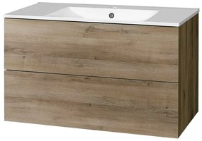 Mereo, Mereo Aira, kúpeľňová skrinka s keramickým umývadlom 101 cm, dub Halifax, MER-CN742
