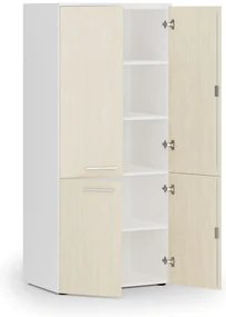 Kancelárska policová skriňa PRIMO WHITE, polené dvere, 800 x 500 x 1781 mm, biela/breza