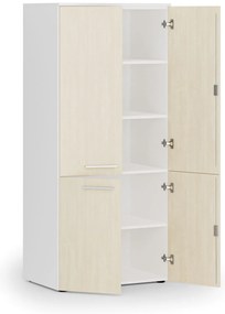Kancelárska policová skriňa PRIMO WHITE, polené dvere, 800 x 500 x 1781 mm, biela/breza
