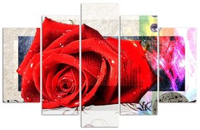 Obraz na plátně pětidílný Červené růže Květy Příroda - 100x70 cm