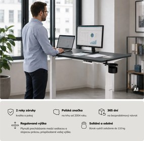 Elektrický stôl s nastaviteľnou výškou ergonomický bielo-antracitový,1200x600 mm: ARIA