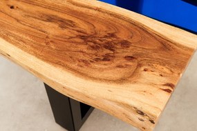 Konferenčný stolík LIQUID 110 cm akáciové drevo s modrým epoxidovým pásom