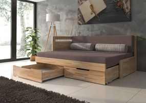 BMB TANDEM KLASIK s roštom a úložným priestorom 80 x 200 cm - rozkladacia posteľ z dubového masívu vysoká pravá, dub masív