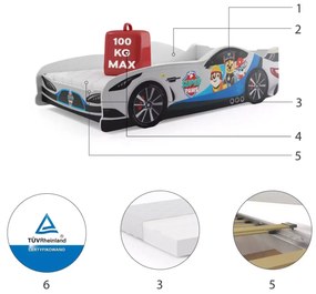 Posteľ Auto - 160x80cm Tlapková Patrola