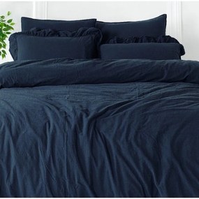 Tmavomodré obliečky na jednolôžko z bavlny Renforcé 140x200 cm Ruffle Striped – Mila Home Luxury