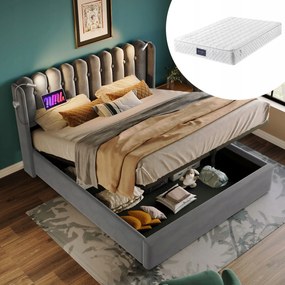 Manželská posteľ Čalúnená posteľ lampa Poplatok 140x200 šedá matrac