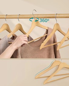 Drevené vešiaky, balenie 30 kusov, otočné háčiky, prírodná farba