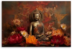 Obraz na plátně, buddha podzimní listí příroda - 120x80 cm