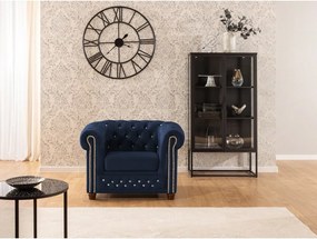 Modré zamatové kreslo chesterfield York Blik – Ropez