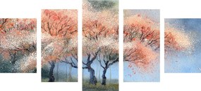 5-dielny obraz akvarelové kvitnúce stromy - 200x100