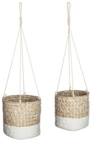 ZÁVESNÝ KVETINÁČ Z MORSKEJ TRÁVY ETHNIK SADA 2KS 16X15 CM+12X12 CM HNEDÁ/BIELA