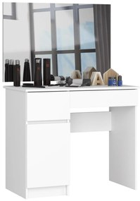 Kozmetický stolík so zrkadlom P-2 90x50 cm biely ľavý