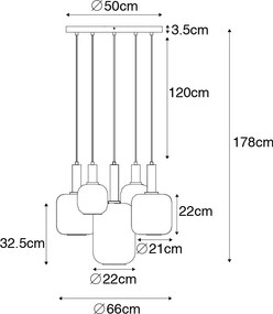 Závesné svietidlo čierne so zlatom s dymovým sklom vrátane 5 PUCC - Zuzanna