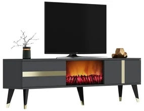 TV stolík/skrinka s krbom Vekika 3 (antracit + zlatá) . Vlastná spoľahlivá doprava až k Vám domov. 1095527