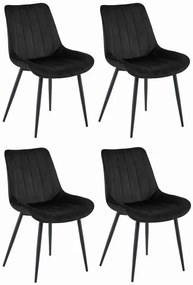 Set štyroch jedálenských stoličiek SOSA zamatové čierne / čierne nohy (4 ks)