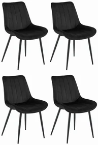 Set štyroch jedálenských stoličiek SOSA zamatové čierne / čierne nohy (4 ks)