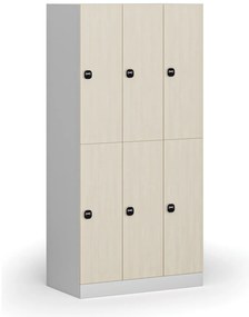 Šatníková skrinka s úložnými boxmi, 6 boxov, 1850 x 900 x 500 mm, demont, zámok s čítačkou RFID kariet, laminované dvere, breza