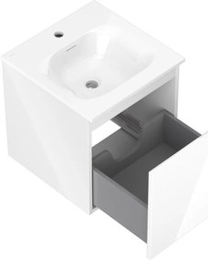 Mexen Orio, kúpeľňová skrinka 45 cm s umývadlom Vela, 1 zásuvka, biela lesklá, 91A10-04547-1-BF00-W23M00