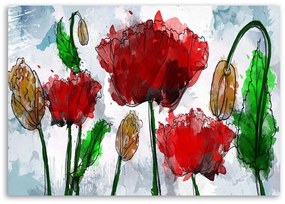 Obraz na plátně Červené vlčí máky Akvarel - 90x60 cm