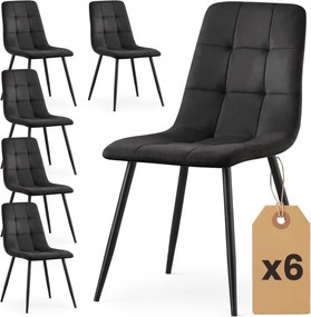 Sada šiestich jedálenských stoličiek NERO zamatové, čierne / čierne nohy (6 ks)