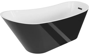 Mexen Alta, voľne stojaca vaňa 170 x 75 cm, biela-čierna, čierny matný prepad, 52141707575-70