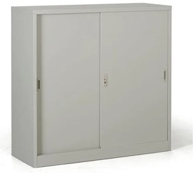 Kovová skriňa s posuvnými dverami, 2 police, 1200 x 1200 x 450 mm, svetlo sivá