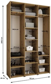 Šatníková skriňa 160 cm Carmela 40-3 (biela + zlatá). Akcia -20%. Vlastná spoľahlivá doprava až k Vám domov. 1126614