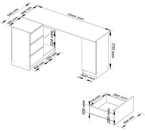 Rohový písací stôl B20 155 cm ľavý biely/šedý