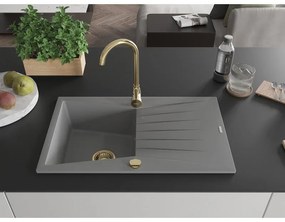 Mexen Cesar, granitový drez 775x470x190 mm, 1-komorový, šedá so zlatým sifónom, 6514771010-71-G