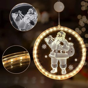 LED svetelná ozdoba na okno SANTA CLAUS II kruhová biela