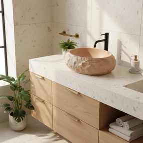 Umývadlo na dosku z kompozitného kameňa REA MIKA LIGHT TERRACOTTA 50x38 cm, béžová