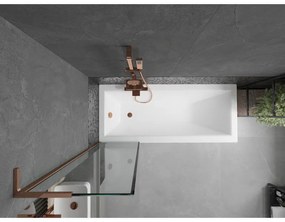 Mexen Next L, 1-krídlová vaňová zástena 50 x 150 cm, 6mm číre sklo-čierny vzor, ružové zlato profil, 895-050-000-03-70-60