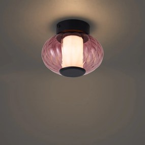 Dizajnové stropné svietidlo čierne 18 cm s fialovým sklom vrátane LED 3-stupňovo stmievateľné - Margherite