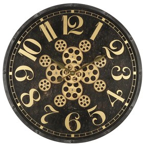 Čierne nástenné hodiny s ozubenými kolieskami - Ø 60*7 cm