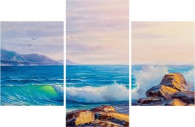 Obraz vĺn narážajúcich na útesy, olejomaľba (90x60 cm)