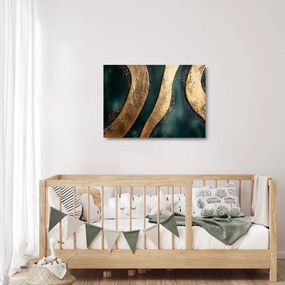 Sklenený obraz - Zelená abstrakcia so zlatom I. (70x50 cm)