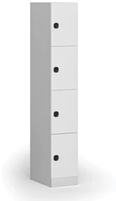 Šatníková skrinka s úložnými boxmi, 4 boxy, 1850 x 300 x 500 mm, kódový zámok, laminované dvere, biela
