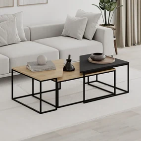 Konferenčné stolíky v súprave 3 ks s doskou v dubovom dekore v prírodnej farbe 70x110 cm Titan – Marckeric