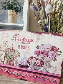 Ružová nástenná kovová ceduľa s ružami Vintage Roses - 33*25 cm