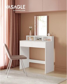 Toaletný stolík, kozmetický stolík s 2 zásuvkami a 3 priehradkami, biely