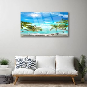 Skleneny obraz Tropické palmy hamaka pláž 100x50 cm