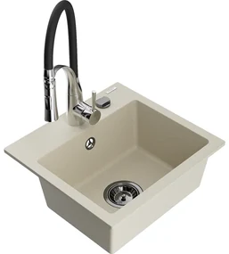 Mexen Milo, 1-komorový granitový drez 435x410x171 mm a drezová batéria Aster, béžová, 6505-69-73450-07-B
