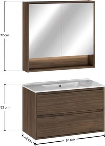 Koupelnová sestava Villa se zápustným umyvadlem a zrcadlem 80 cm ořech