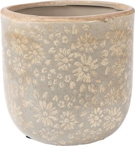 Šedý antik keramický obal na kvetináč s kvetmi L - Ø 18*16 cm