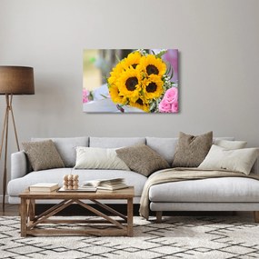 Obraz svadobnej kytice zo slnečníc (90x60 cm)