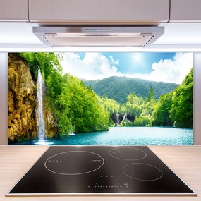 Sklenený obklad Do kuchyne Hory les jazero príroda 125x50 cm